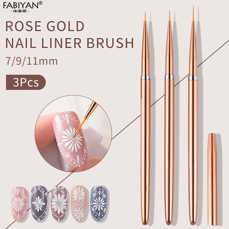 3Pcs  Nail Art Liner French Stripe Brush  UV Gel Brushes Painting  Drawing Manicure Pen Tools 7/9/11mm