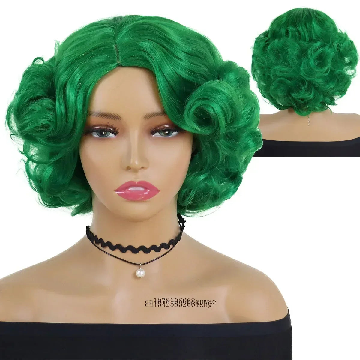 Synthetic Blue Wigs Cosplay Halloween Party Carnival Use Short Curly Wig for Women Natural Fluffy Hair Side Parting Hairstyle