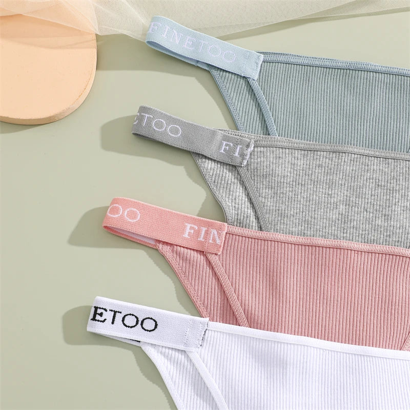 FINETOO 4Pcs/Set Cotton Letter Belt Underwear Women's Panties Sexy Low-Waist Bikini Underpants Female Breathable Briefs Lingerie