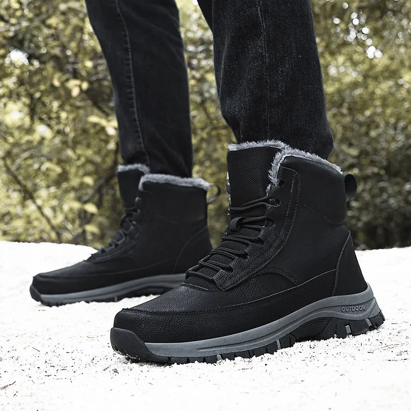 Botas de nieve de invierno para hombre, zapatillas de deporte altas a la moda, impermeables, botas de felpa cálidas para hombre, botas de senderismo para exteriores para hombre, zapatos de trabajo, talla 48