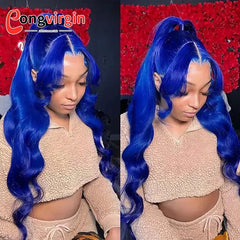 Dark Blue 360 Full Lace Wig Human Hair Pre Plucked Body Wave Lace Front Wigs Hd Transparent Lace Frontal Wig For Women On Sale