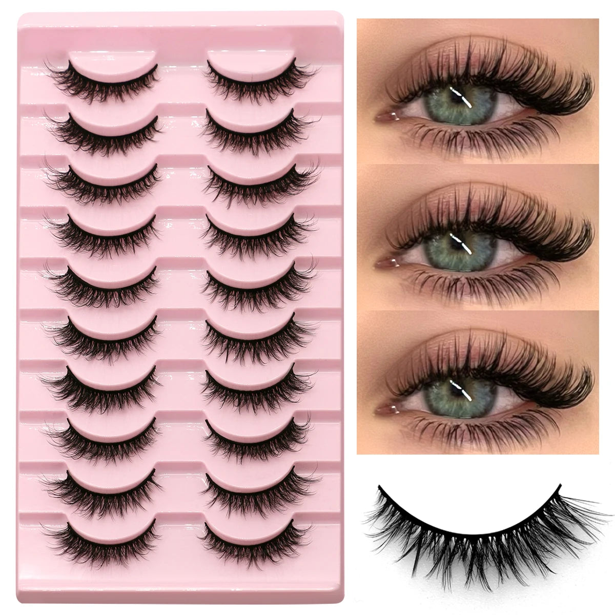 GROINNEYA 3D Mink Lashes Natural Look Fluffy Cat Eye Wispy Eyelashes Manga Lashes Winged End Eye Elongated Fake Lashes Makeup