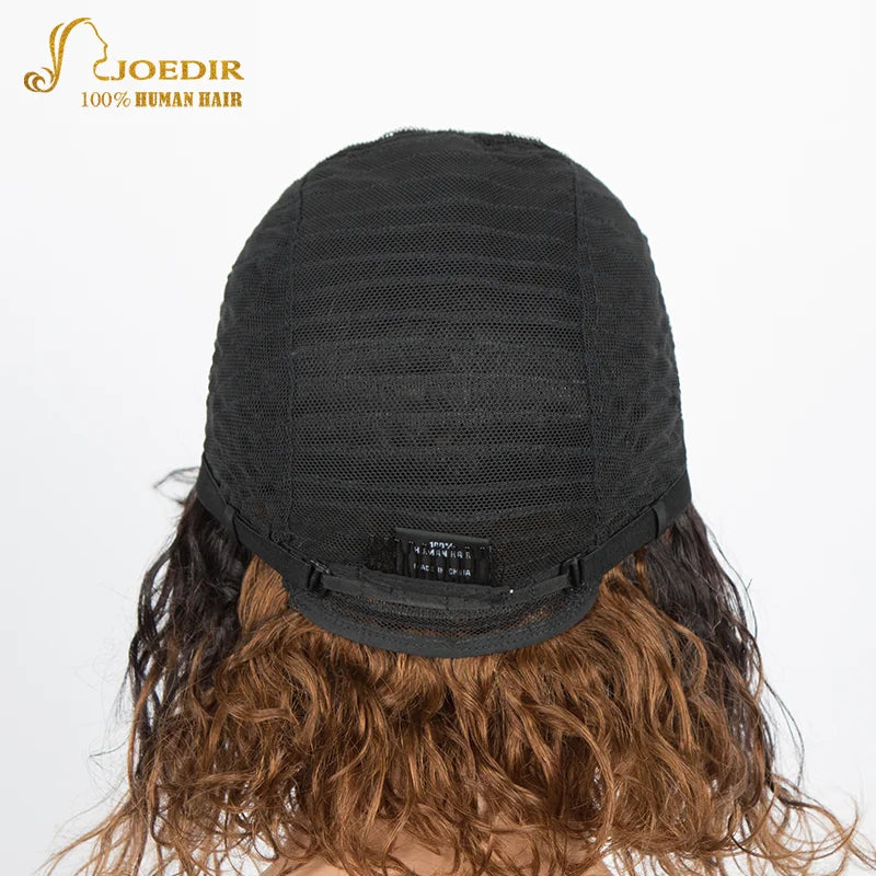 Joedir Short Human Hair Wigs For Women 100% Water Wave Remy Brazilian Hair Wigs With Bangs 10 Inch 150 Density Pixie Cut Wig