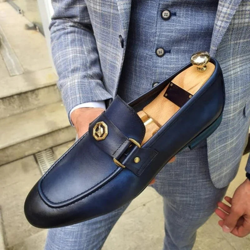 Männer Loafer Blau Braun Metall Dekoration Mode Business Klassische Slip-on Männer Kleid Schuhe für Männer mit