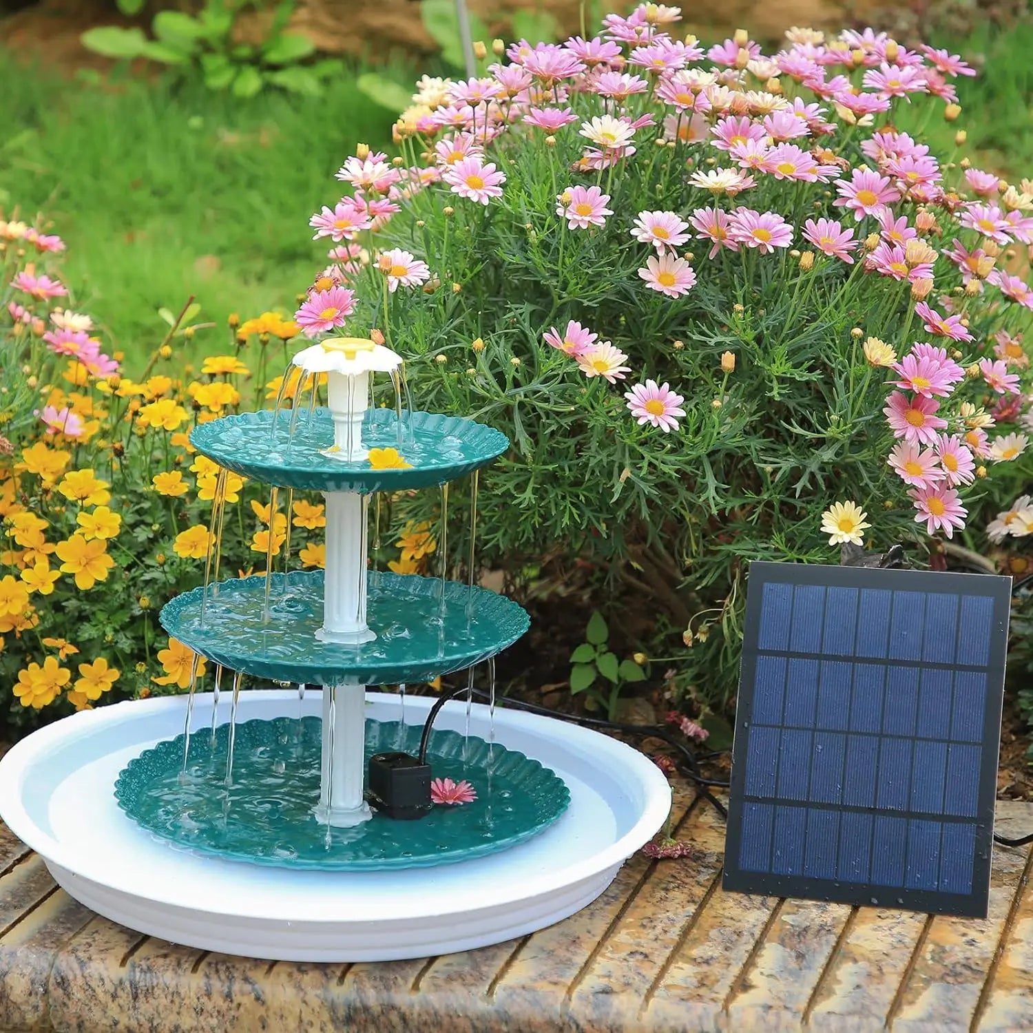 AISITIN - Baño para pájaros de 3 niveles con bomba solar de 3,5 W, fuente solar desmontable para bricolaje y adecuada para baño de pájaros y decoración de jardín