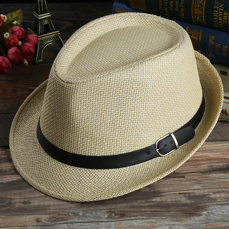 Gentleman Sun Hat Holiday Men Straw Hat Cowboy Summer Retro Panama Travel Journey Casual Caps Elegant Male Chapeau Wide Brim