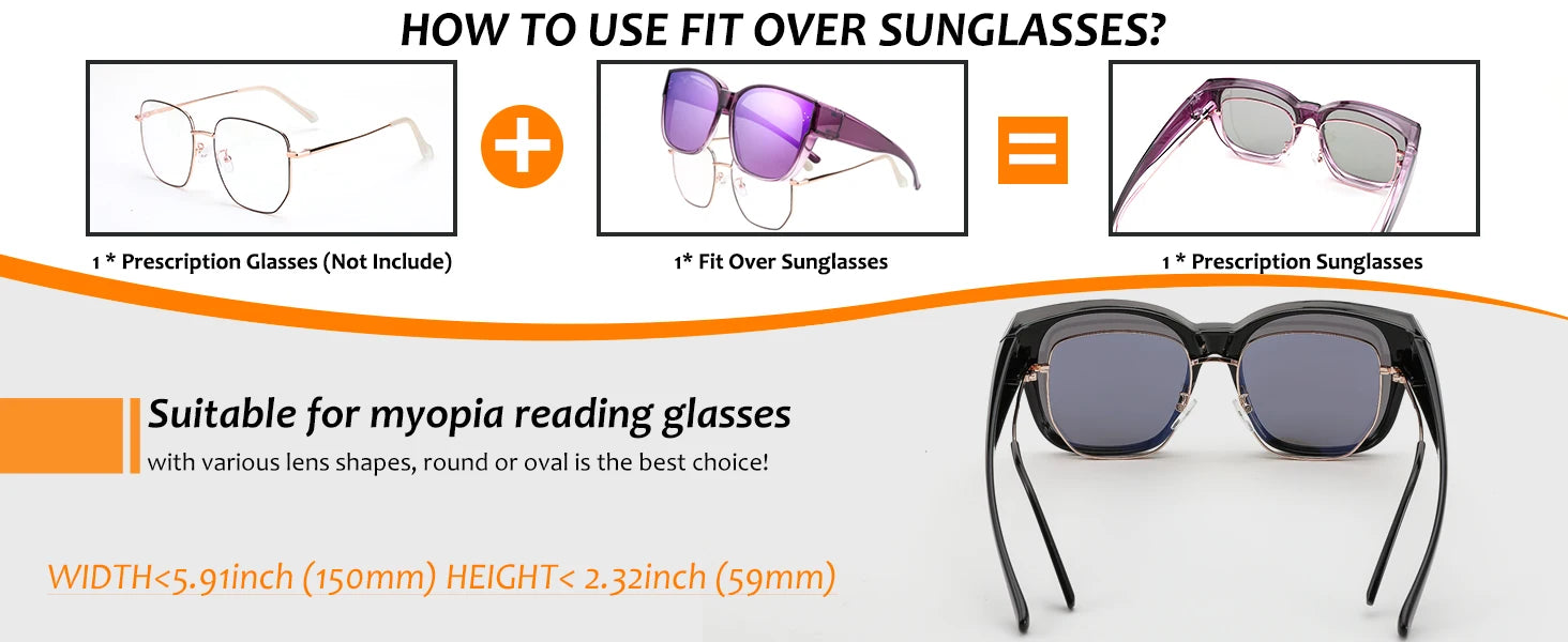 Cool&Ku Women Men Polarized Fit Over Sunglasses Oversized Trendy Square Cat Eye Wear Over Glasses