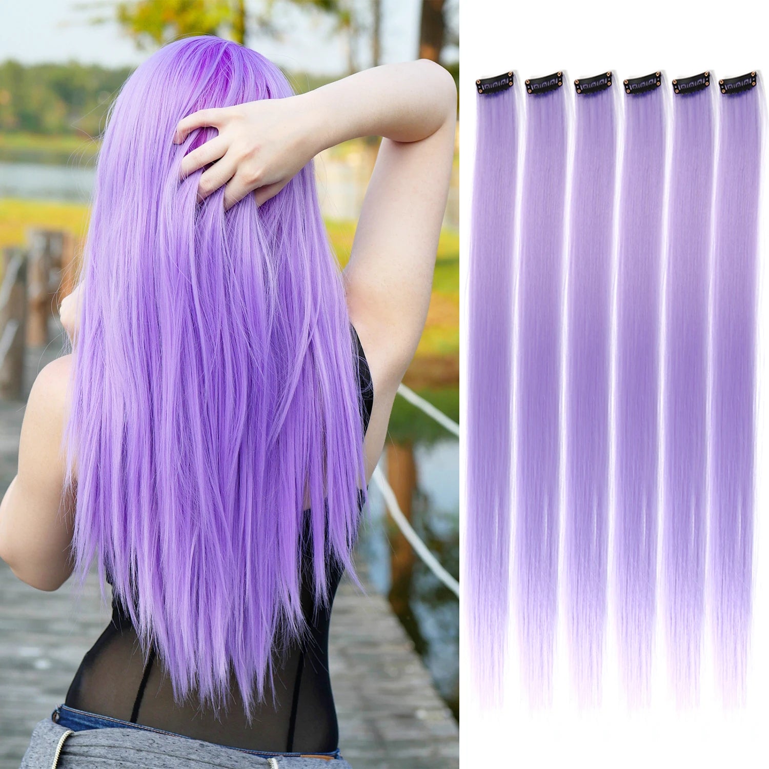 Clip in Hair Extensions Colored Party Highlights 22 inches 6pcs/pack Multi-colors Straight Hair Synthetic Hairpieces Royal Blue