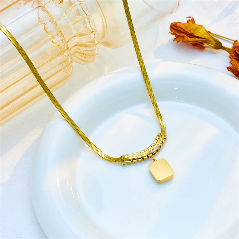 DIEYURO 316L Stainless Steel Luxury Non-fading Square Green Crystal Zircon Pendant Necklace Earrings Jewelry Set For Women Gifts