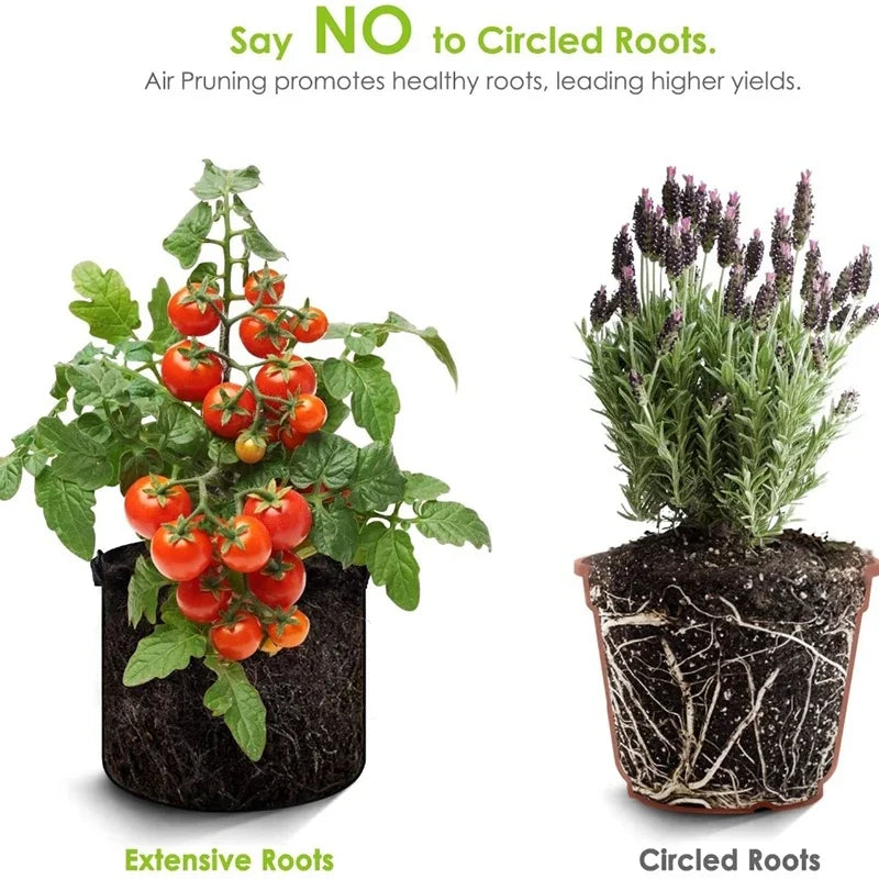 5 piezas de bolsas de fieltro para cultivo de jardinería, macetas redondas para plantar flores y verduras, bolsas para jardín, balcón, macetas, suministros para contenedores