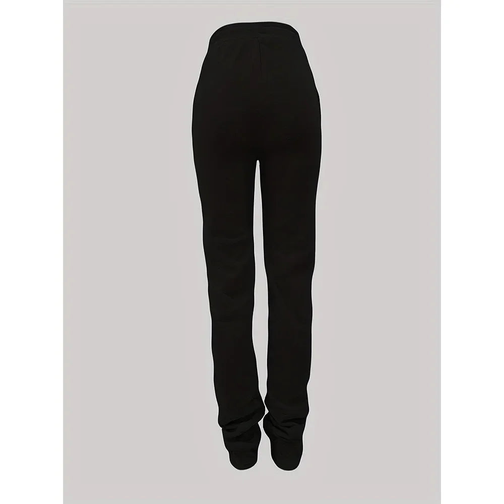 HLJ&GG Spring New Drawstring Jogger Pants Women High Waisted Stacked Trousers Casual Female Solid Color Matching Sporty Bottoms