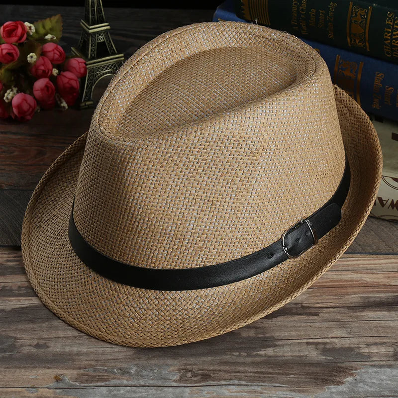 Gentleman Sun Hat Holiday Men Straw Hat Cowboy Summer Retro Panama Travel Journey Casual Caps Elegant Male Chapeau Wide Brim