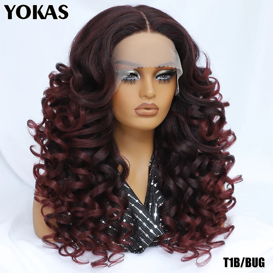 24 Inch Synthetic Lace Front Wigs For Black Women Curly Afro Lace Wigs for Afro Women Chocolate Brown Lace Front Wigs For Woman