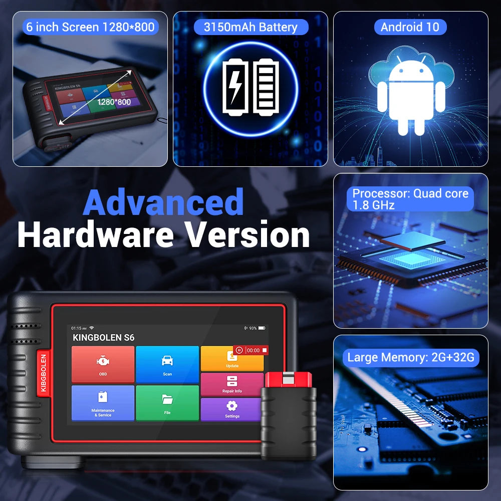 KINGBOLEN S6 OBD Automotive Scanner Bluetooth All System Car Diagnostic Tools 28 Resets IMMO/BMS/TPMS/ABS Bleeding Lifetime Free