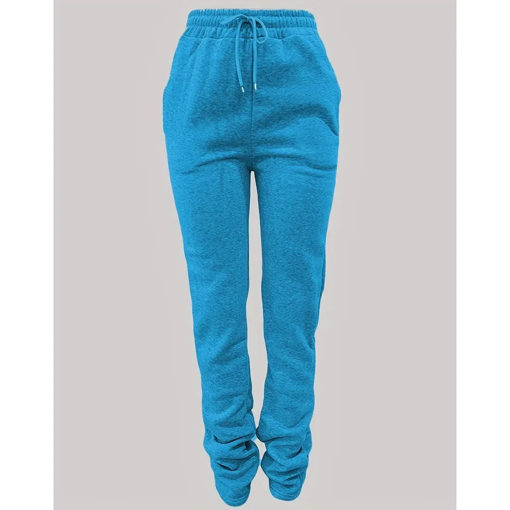 HLJ&GG Spring New Drawstring Jogger Pants Women High Waisted Stacked Trousers Casual Female Solid Color Matching Sporty Bottoms