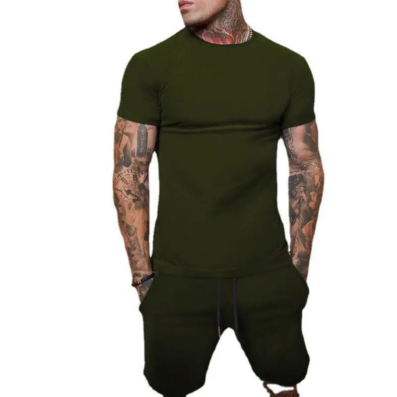 Men's T-Shirt Sets And Shorts Fashion Men's T-shirt Short Sleeve+Shorts 2-Piece Set Oversized Casual Beach Sport Man Suit