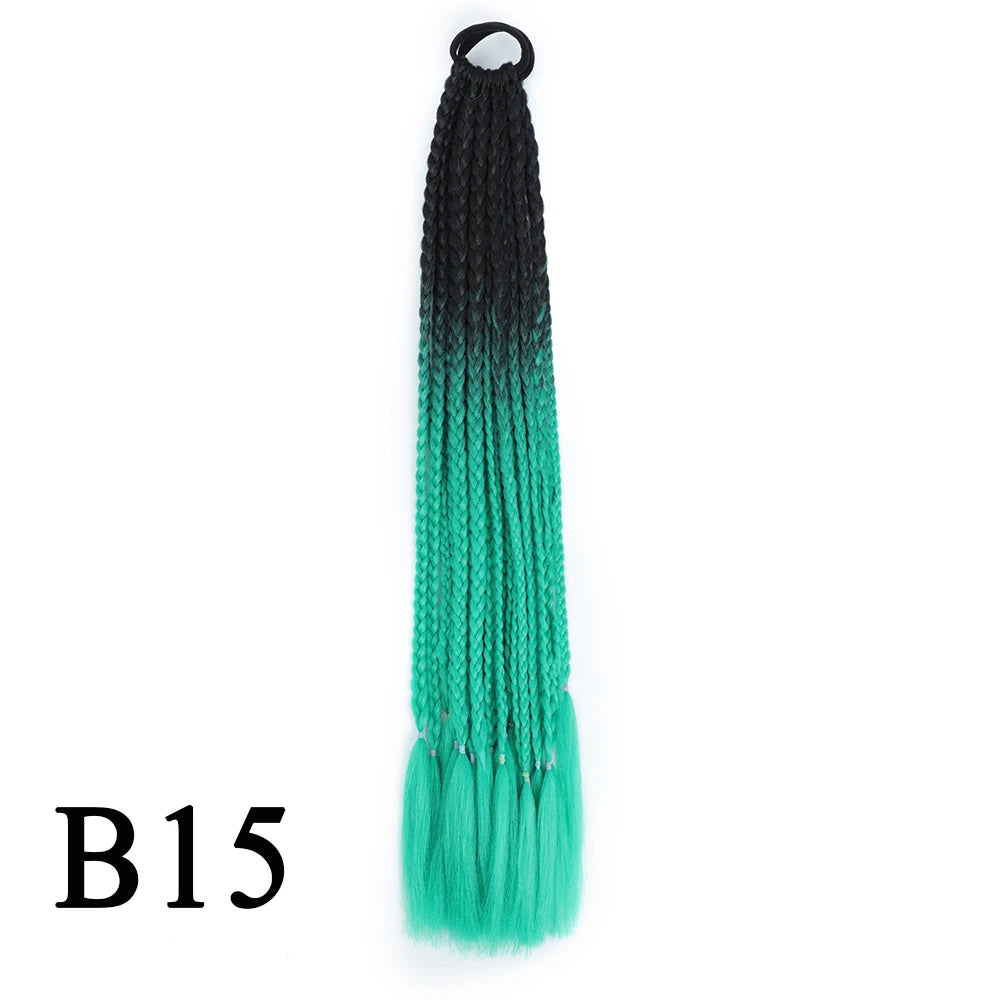 Synthetic 24 Inch Long Colored Box Braids Hair Ponytail With Rubber Bands Rainbow Twist Braided Highlights Ponytail For Women