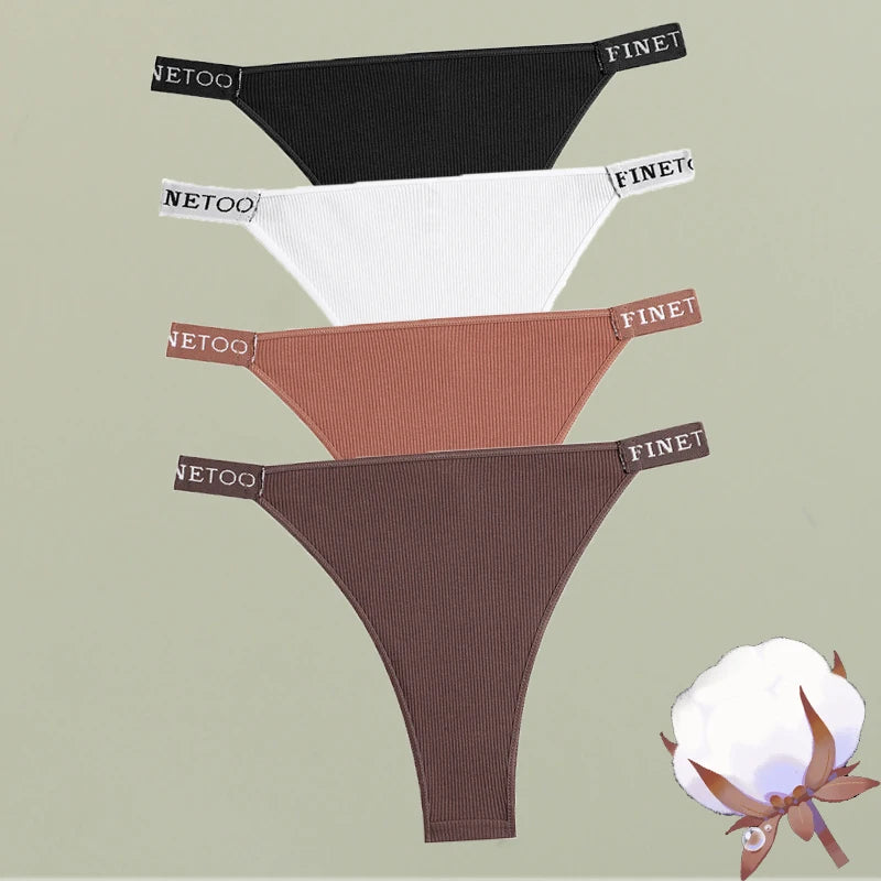 FINETOO 4Pcs/Set Cotton Letter Belt Underwear Women's Panties Sexy Low-Waist Bikini Underpants Female Breathable Briefs Lingerie