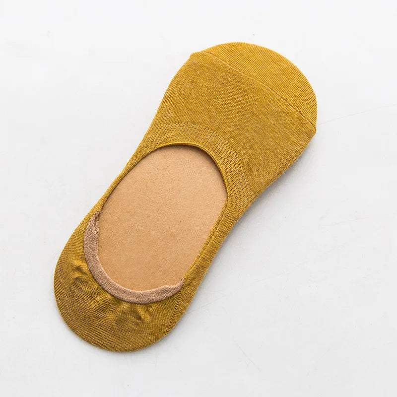10 Pieces = 5 Pairs Women Invisible Boat Socks Spring Summer Solid Color Fashion Wild Shallow Mouth Felmen Slipper Cotton Sock