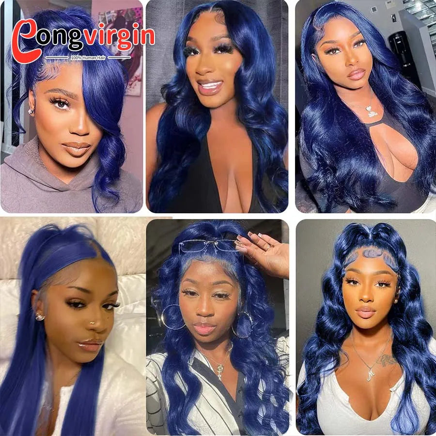 Dark Blue 360 Full Lace Wig Human Hair Pre Plucked Body Wave Lace Front Wigs Hd Transparent Lace Frontal Wig For Women On Sale