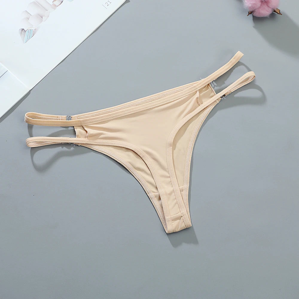 Sexy Female Llingerie  Women's Double Strip Waistband Patchwork G-String Ice Silk Thong Underwear Female Intimate Lingerie Panti
