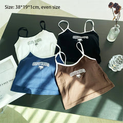 2024 Summer Letter Printing Tops Spaghetti Camisole Women With Padded Bra Crop Tops O-Neck Solid Crop Tops Y2k Sports Short Vest