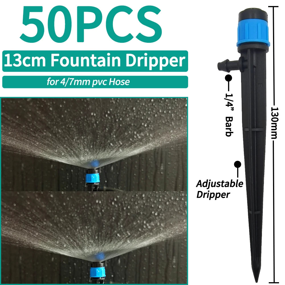 Oasis Garden Riego por goteo Aspersor ajustable de 360 ​​grados Gotero de inserción de ajuste al suelo Manguera de 4/7 mm Invernaderos Patio