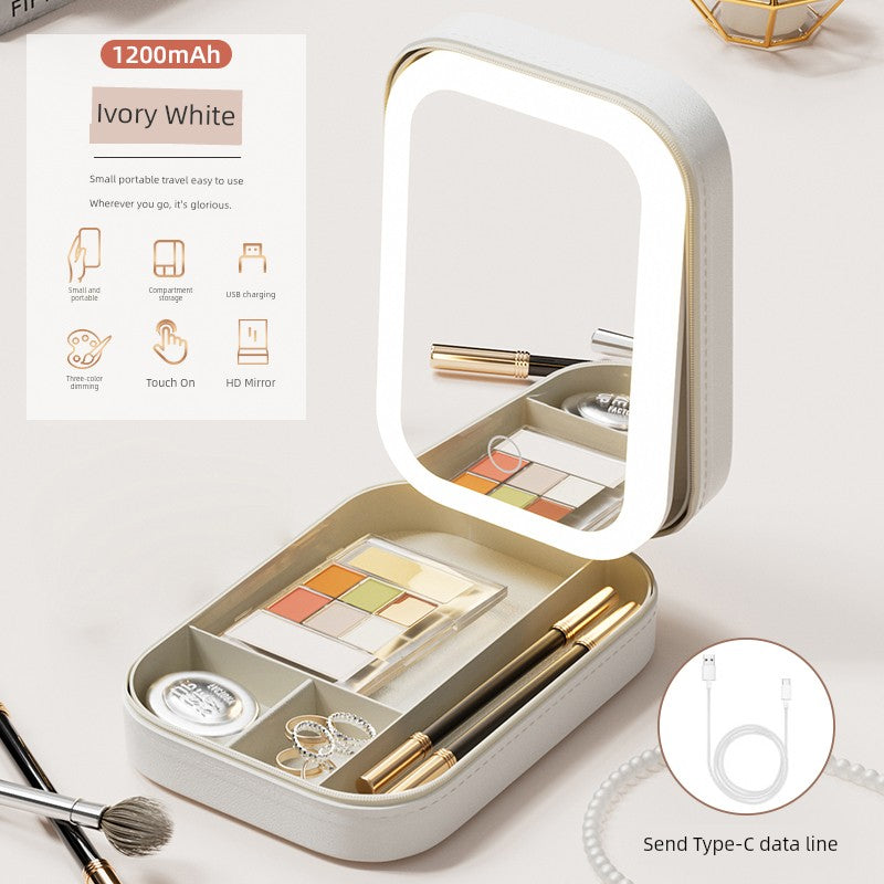 Cosmetic Mirror Portable Foldable Ins Portable Mirror LED Light Student Dormitory Female Storage Box Integrated