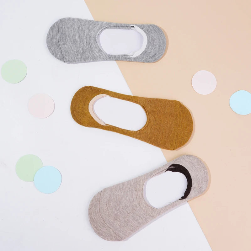 10 Pieces = 5 Pairs Women Invisible Boat Socks Spring Summer Solid Color Fashion Wild Shallow Mouth Felmen Slipper Cotton Sock