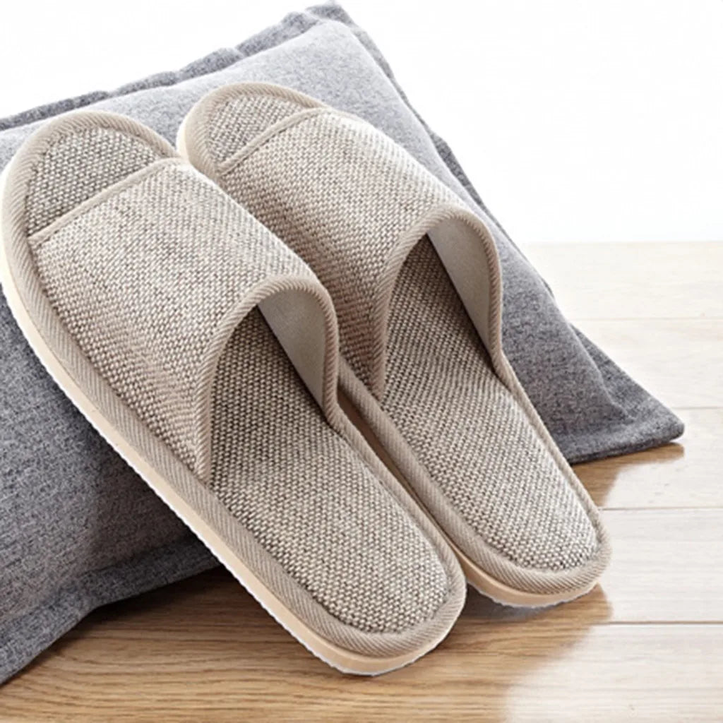 Home Slippers Women'S And Men'S Shoes Couples Plain Home Linen Slippers Indoor Flat Shoes Sandals Guest Slippers Women Shoes