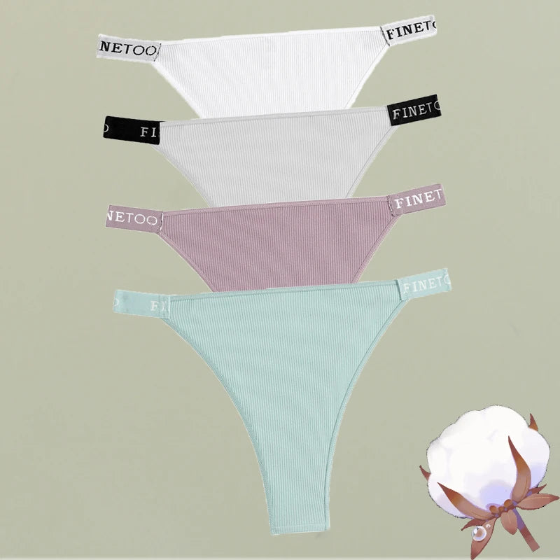 FINETOO 4Pcs/Set Cotton Letter Belt Underwear Women's Panties Sexy Low-Waist Bikini Underpants Female Breathable Briefs Lingerie