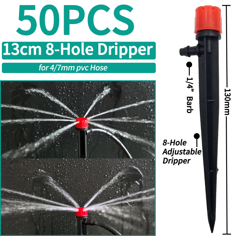 Oasis Garden Riego por goteo Aspersor ajustable de 360 ​​grados Gotero de inserción de ajuste al suelo Manguera de 4/7 mm Invernaderos Patio