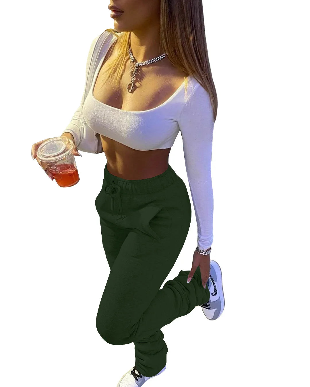 XS-3XL Size Stacked Sweat Pants Fall Winter Womens Mid Waist Thick Stacked Fleece Pants Joggers Long Trousers Sweatpants