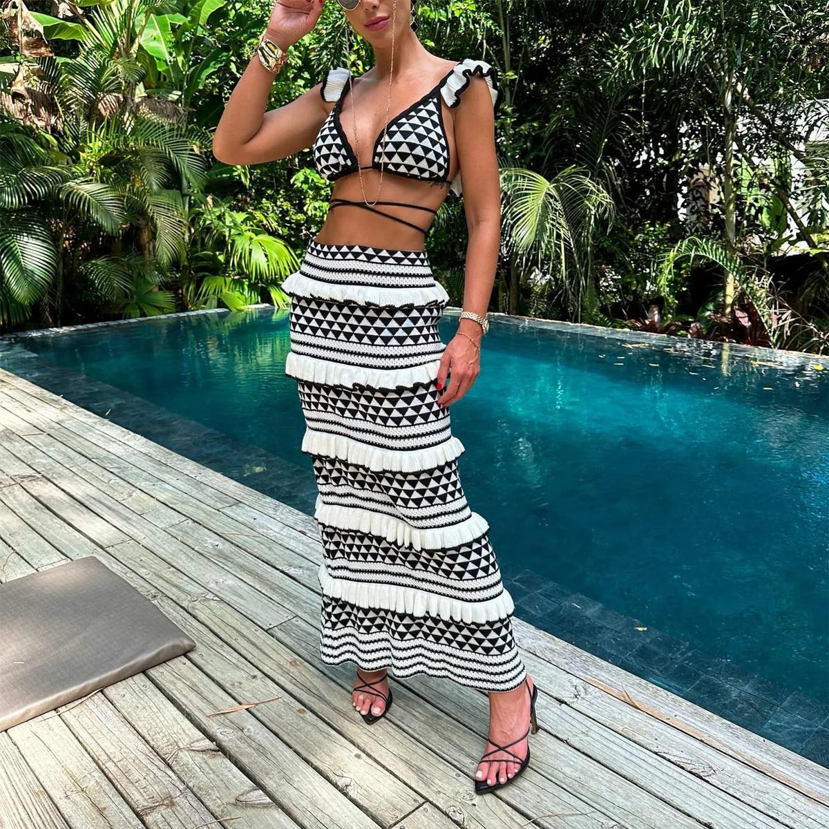Women's Knit Crop Top & Maxi Skirt Set