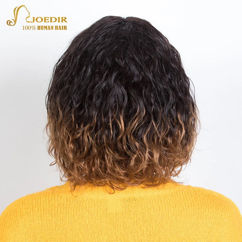 Joedir Short Human Hair Wigs For Women 100% Water Wave Remy Brazilian Hair Wigs With Bangs 10 Inch 150 Density Pixie Cut Wig