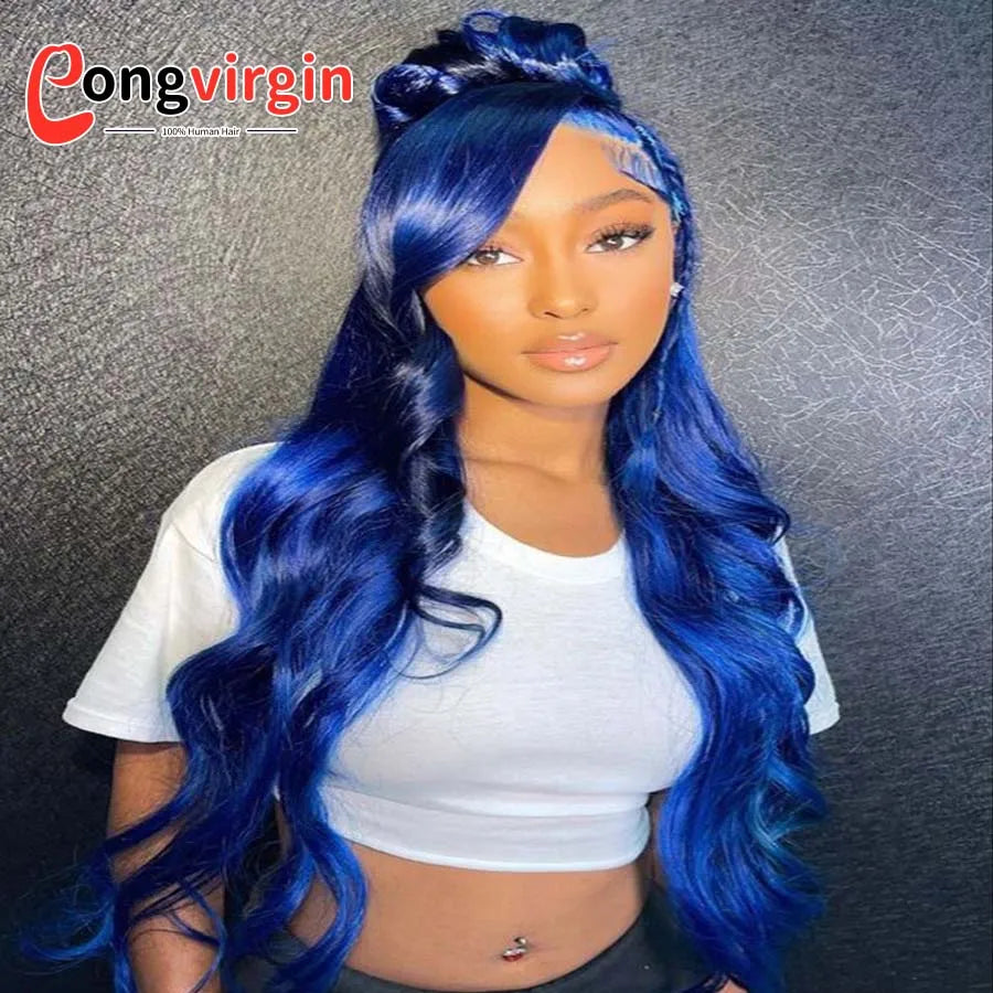 Dark Blue 360 Full Lace Wig Human Hair Pre Plucked Body Wave Lace Front Wigs Hd Transparent Lace Frontal Wig For Women On Sale