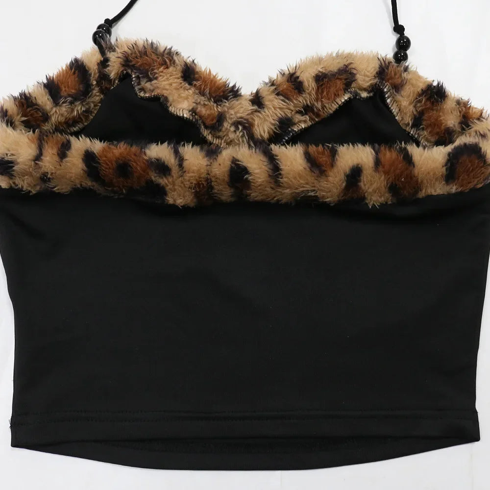 CM.YAYA Women's Set Strapless Sleeveless Leopard Print halter  Top and Shorts Suits 2024 Street Two 2 Piece Set Outfit Tracksuit