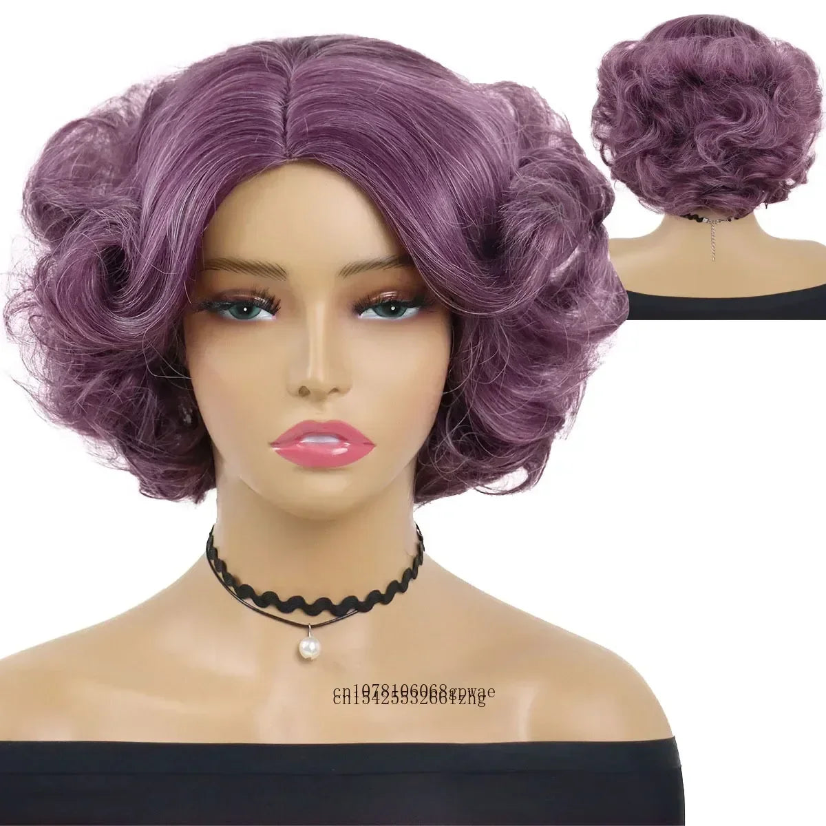 Synthetic Blue Wigs Cosplay Halloween Party Carnival Use Short Curly Wig for Women Natural Fluffy Hair Side Parting Hairstyle