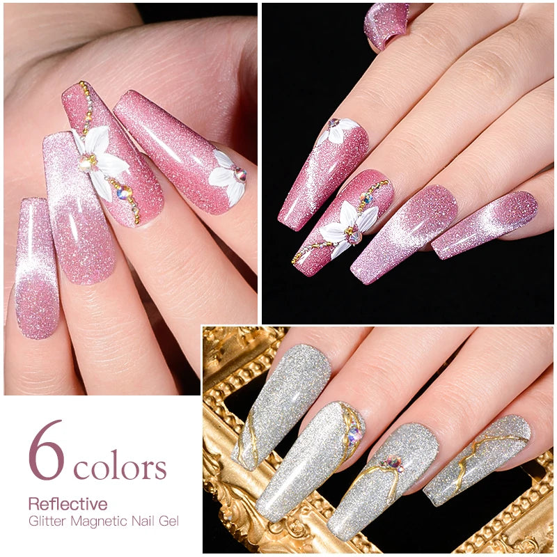 MTSSII Cat Magnetic Nail Gel Polish Set With Magnetic Stick Reflective Glitter Magnetic Gel Kit Soak Off Nail Art Varnishes