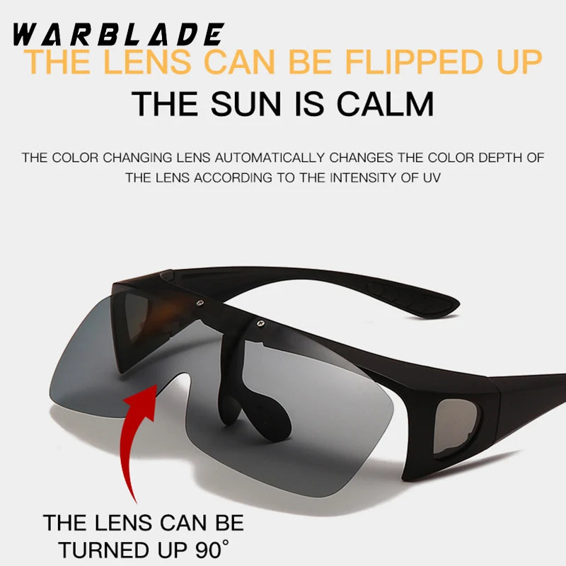 WarBLade Men Women Photochromic Polarized Sunglasses Side Shield Flip Up Driving Sun Glasses Night Vision Goggles Eyewear UV400