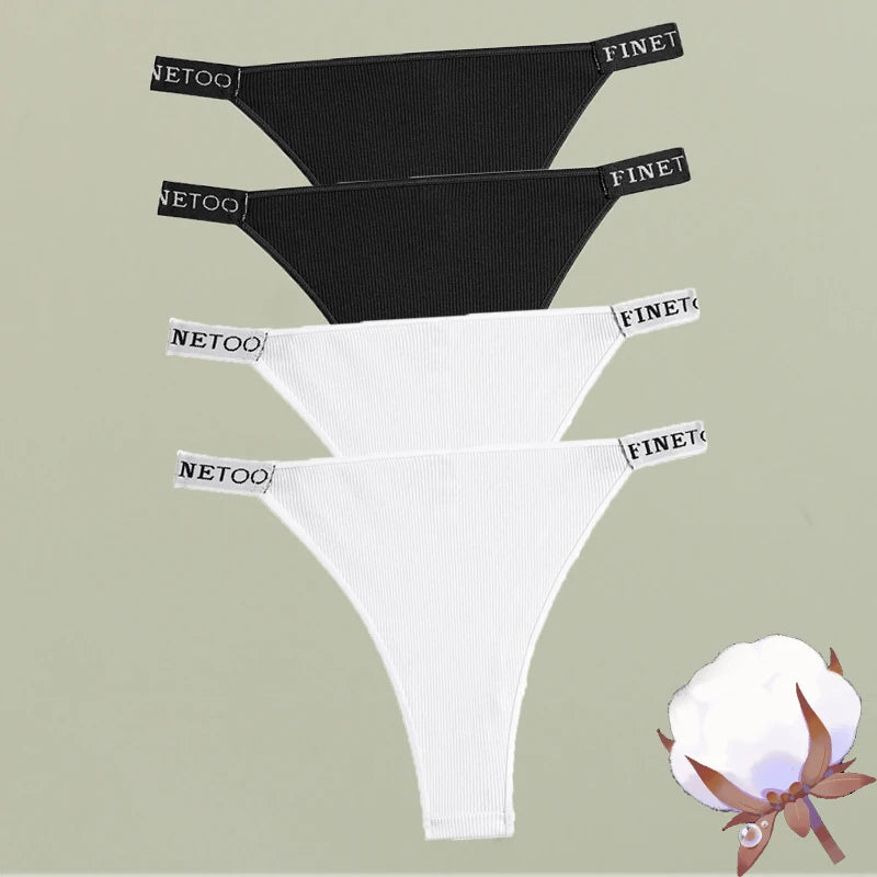 FINETOO 4Pcs/Set Cotton Letter Belt Underwear Women's Panties Sexy Low-Waist Bikini Underpants Female Breathable Briefs Lingerie