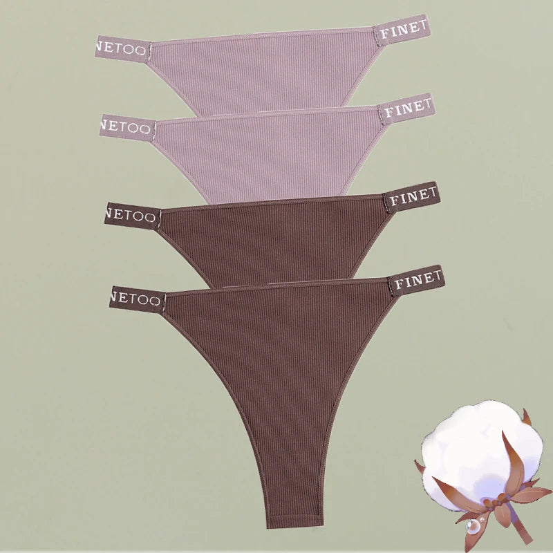 FINETOO 4Pcs/Set Cotton Letter Belt Underwear Women's Panties Sexy Low-Waist Bikini Underpants Female Breathable Briefs Lingerie