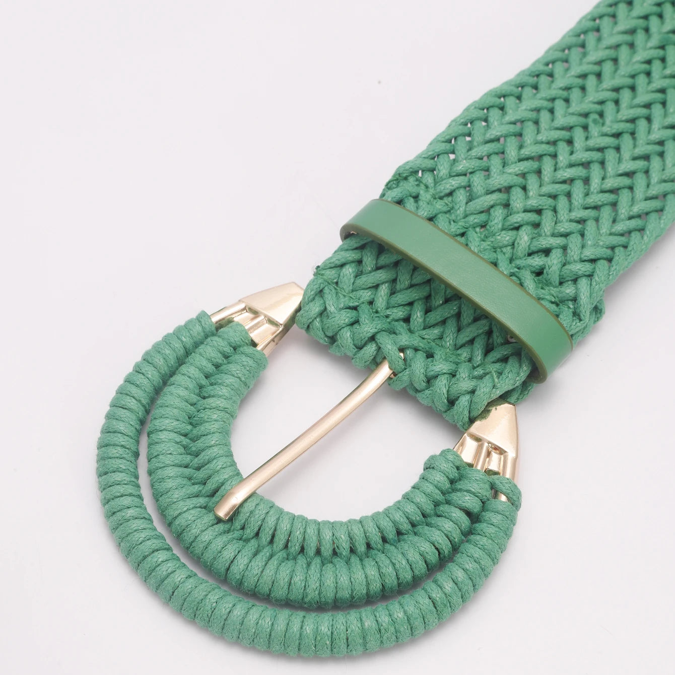 Green Woven Rattan Straw Waist Belt for Women Alloy Buckle Braided Belt for Dress