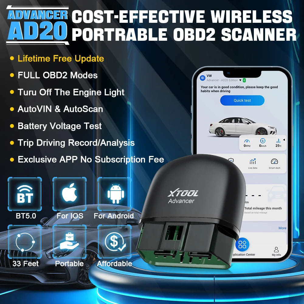 XTOOL Advancer AD20 OBD2 Scanner 2026 AI-assisted Tool Code Reader OBD 2 Diagnostic Tools Lifetime Free Updates Free Application