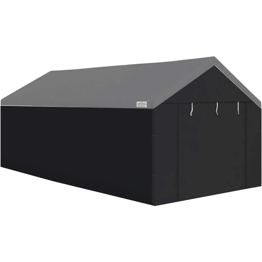 Carpa para garaje portátil duradera Canopy Domain de 10 x 20 pies con paredes laterales, cremalleras dobles y puerta enrollable, color negro