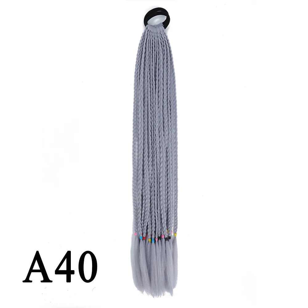 Synthetic 24 Inch Long Colored Box Braids Hair Ponytail With Rubber Bands Rainbow Twist Braided Highlights Ponytail For Women