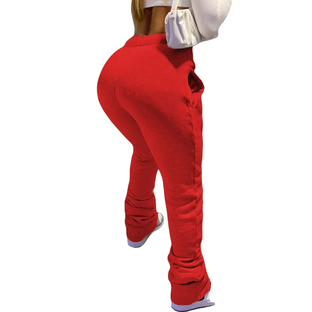 HLJ&GG Spring New Drawstring Jogger Pants Women High Waisted Stacked Trousers Casual Female Solid Color Matching Sporty Bottoms