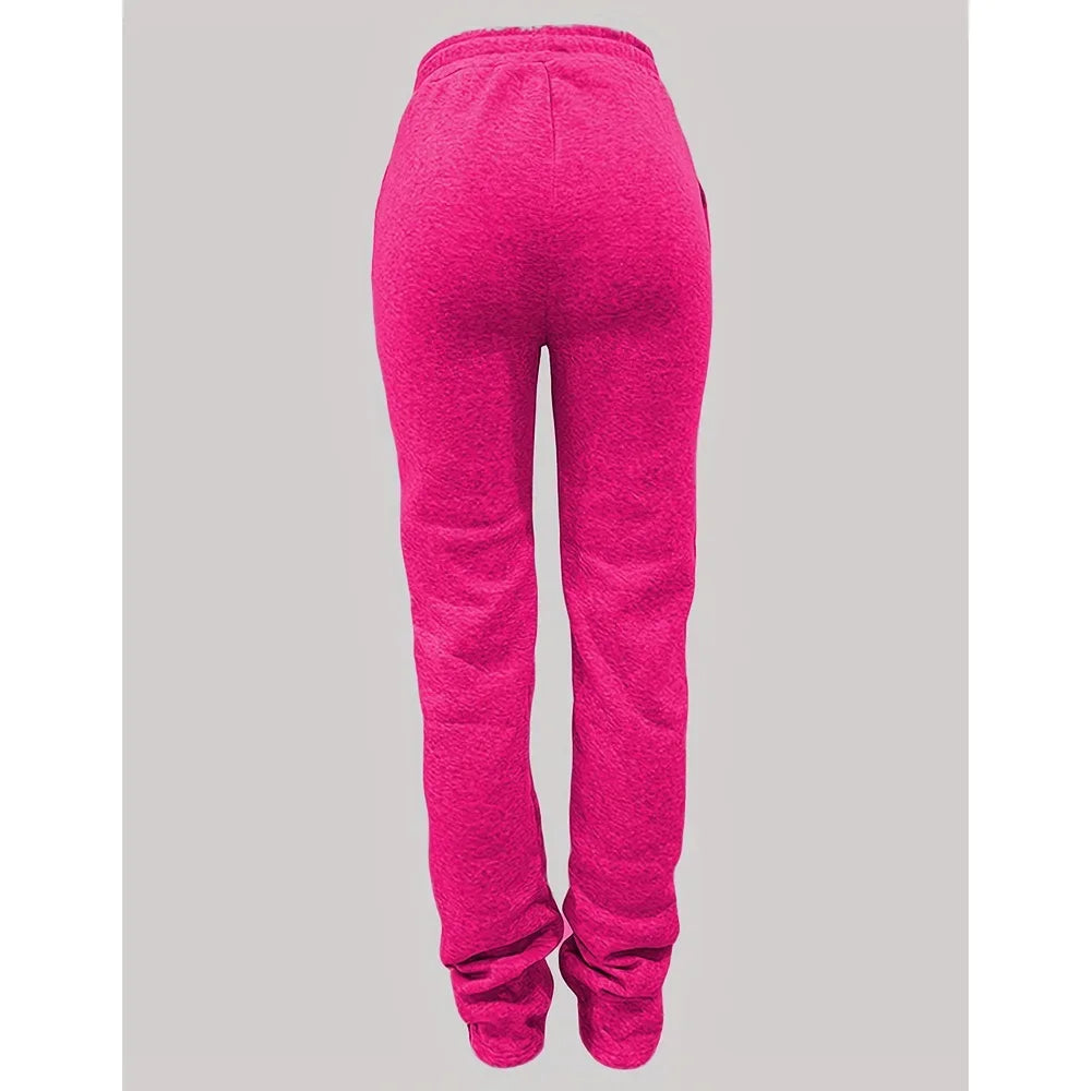 HLJ&GG Spring New Drawstring Jogger Pants Women High Waisted Stacked Trousers Casual Female Solid Color Matching Sporty Bottoms