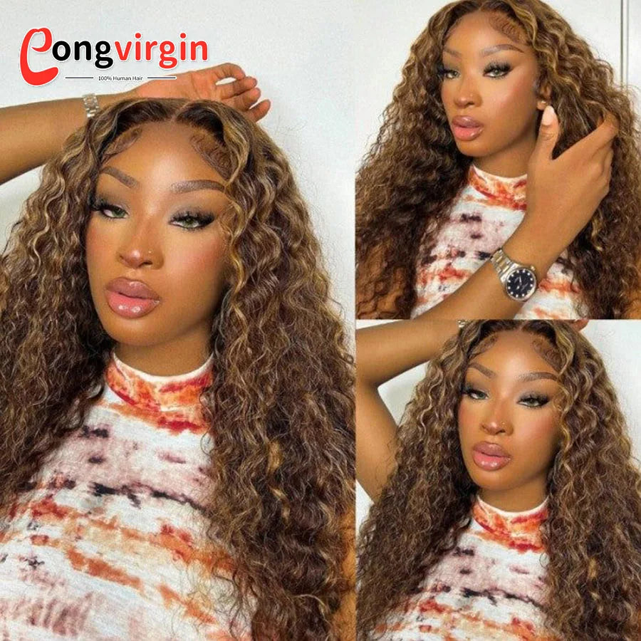 250 Density Highlight P4/27 Blonde 360 Full Hd Lace Front Wig Pre Plucked 30 Inch Glueless Wig Deep Wave Frontal Wig Human Hair
