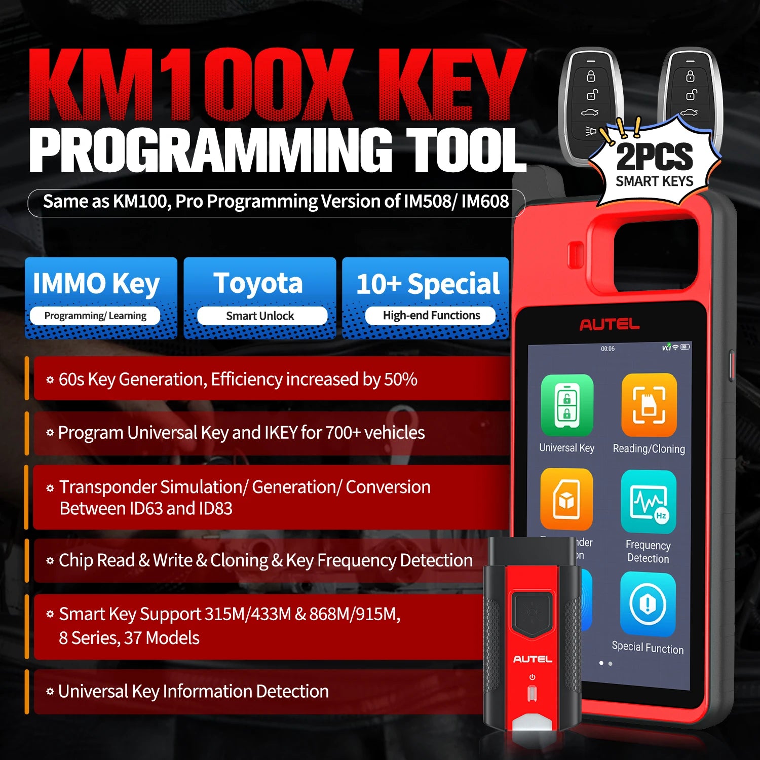 Autel MaxiIM KM100 KM100X Key Fob Programming Tools Auto key Programmer 60s Key Generation OBD IMMO Key Learning Key Free Update